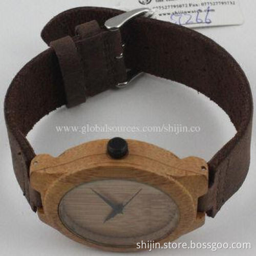 Hot selling Bamboo Wooden Watches, Natural Wood Case Genuine Leather Strap Japan Quartz Movement